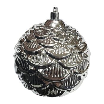 BALL PINECONE LOOK 100MM SHINY SILVER