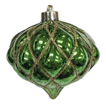 ORN. ONION 4.5" SHINY GREEN DIAMOND PT. W/ GOLD GLTR.
