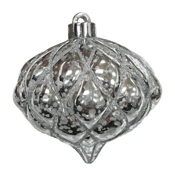 ORN. ONION 4.5" SHINY SILVER DIAMOND PT. W/ SILVER GLTR.