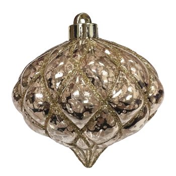 ORN. ONION 4.5" SHINY ROSE GOLD DIAMOND PT. W/ RG GLTR.