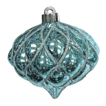 ORN. ONION 4.5" SHINY WINTER BLUE DIAMOND PT. W/ SLV. GLTR.