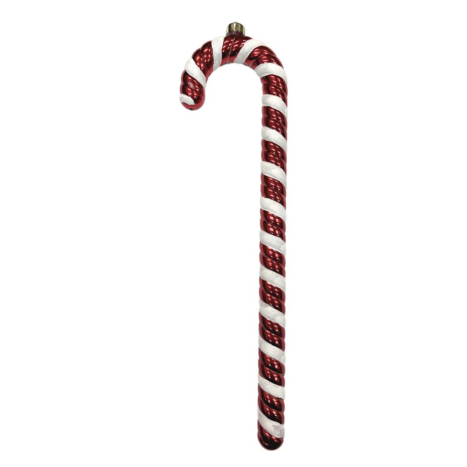 ORN RED/WHITE CANDY CANE 15" W/ WHITE GLITTER