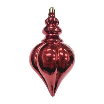 ORN. FINIAL 6" 150MM SHINY RED RIBBED