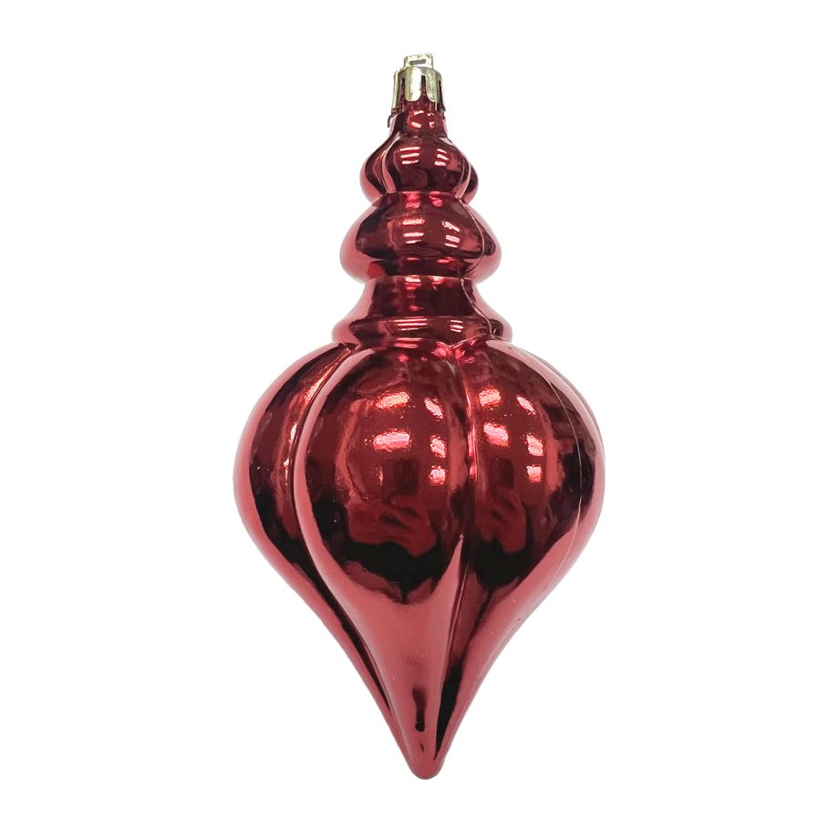 ORN. FINIAL 6" 150MM SHINY RED RIBBED