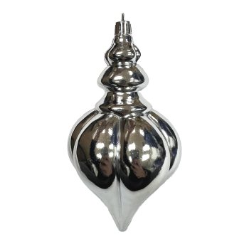ORN. FINIAL 6" 150MM SHINY SILVER RIBBED