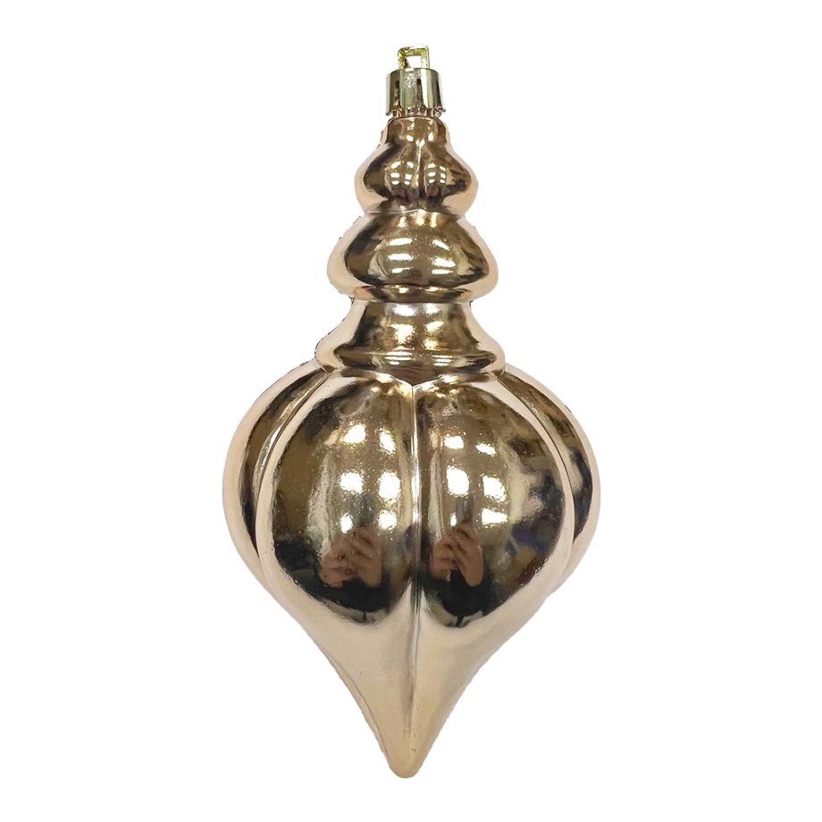 ORN. FINIAL 6" 150MM SHINY ROSE GOLD RIBBED