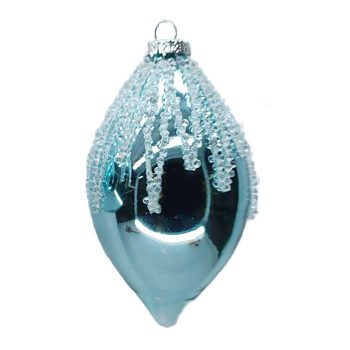 ORN GLASS FINIAL 5.5" BLUE ICE SHINY W/ ICE GLITTER