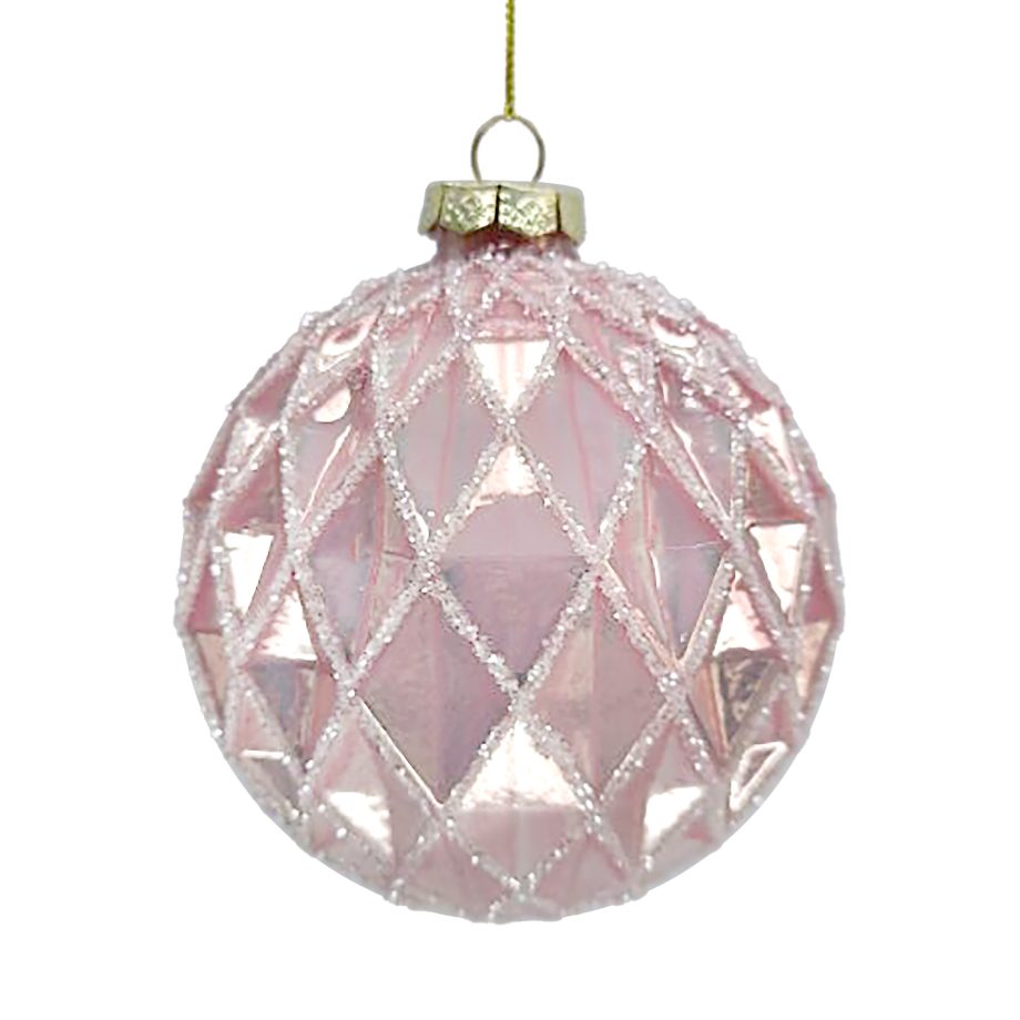 ORN GLASS BALL 4" PINK DIAMOND W/ ICE GLITTER