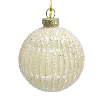 ORN GLASS BALL 3" CREAM PEARL MELON W/ GLITTER