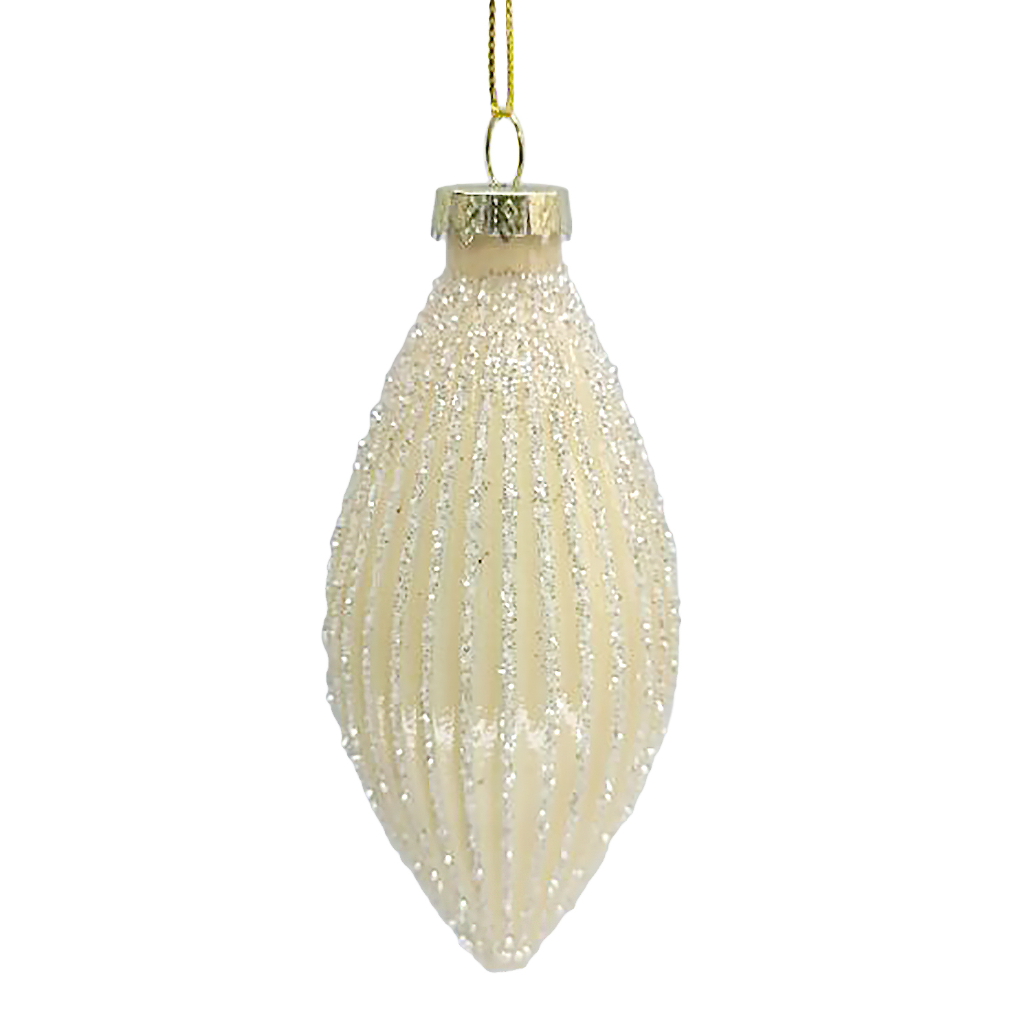 ORN GLASS FINIAL 5.3" CREAM PEARL MELON W/ GLITTER