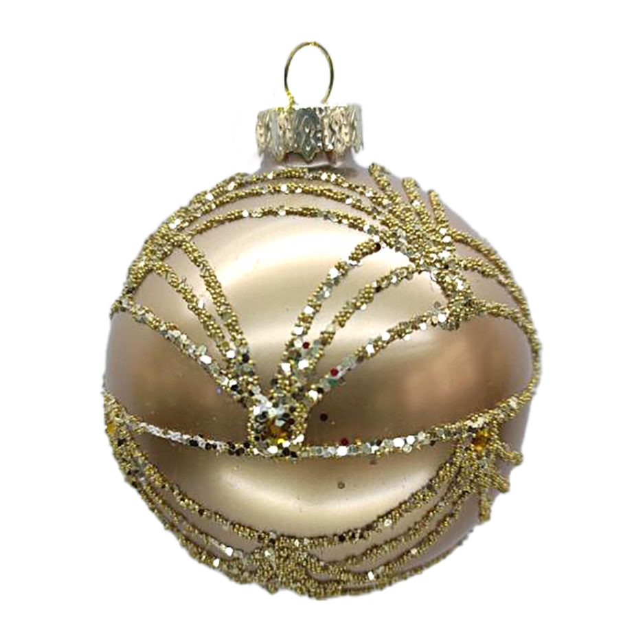 ORN GLASS BALL 3" GOLD MATTE SCALLOP W/ GLITTER