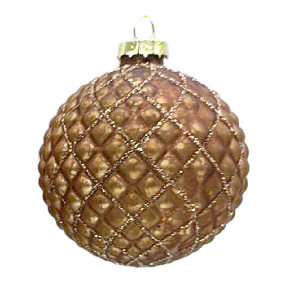 ORN GLASS BALL 3" BROWN MATTE DIAMOND W/ GLITTER