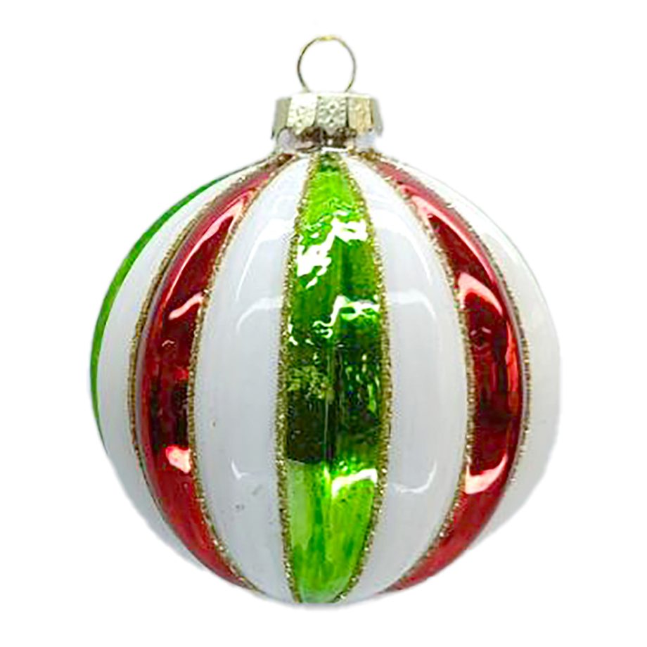ORN GLASS BALL 3" MULTI RED|GREEN|WHITE MELON W/ GLITTER