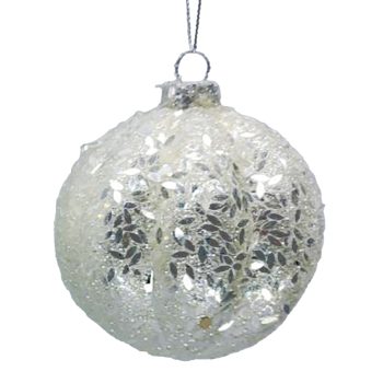 ORN GLASS BALL 3" SILVER FROST MELON W/ ICE GLITTER