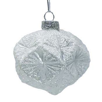 ORN GLASS OLIVE 3" WHITE FROST DIAMOND W/ ICE GLITTER