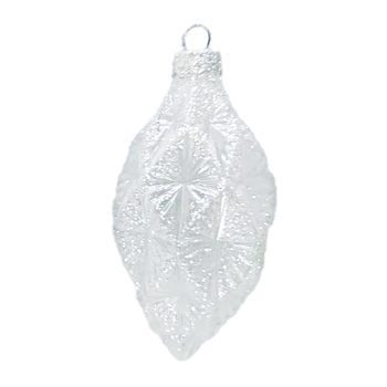 ORN GLASS FINIAL 4.7" WHITE FROST DIAMOND W/ ICE GLITTER