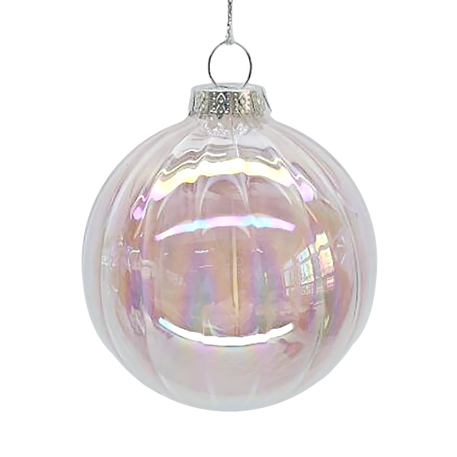 ORN GLASS BALL 3" CLEAR PINK IRIDESCENT FINISH