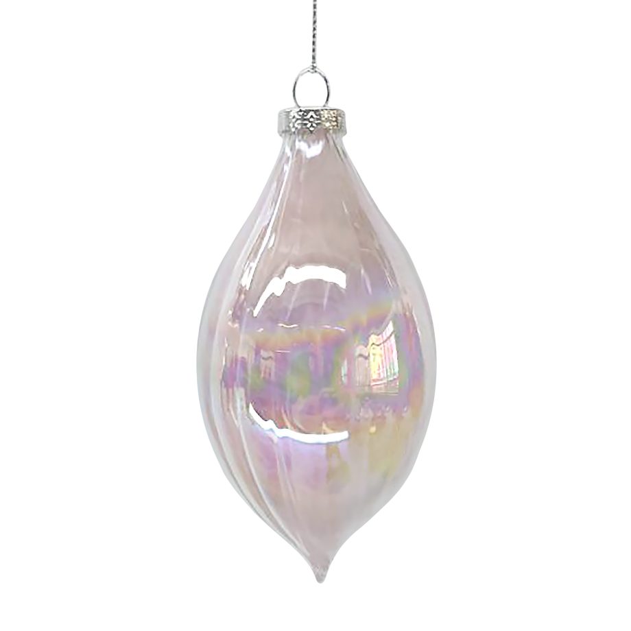 ORN GLASS FINIAL 5" CLEAR /PINK IRIDESCENT FINISH