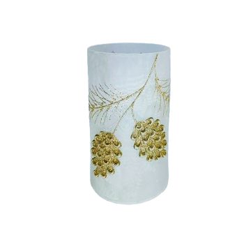 GLASS LIGHTED HOLDER 5" FROSTED W/ GOLD CONES MICRO LED LIGHTS 3AAA