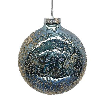 ORN GLASS BALL 4" GREEN EMERALD SHINY ICED