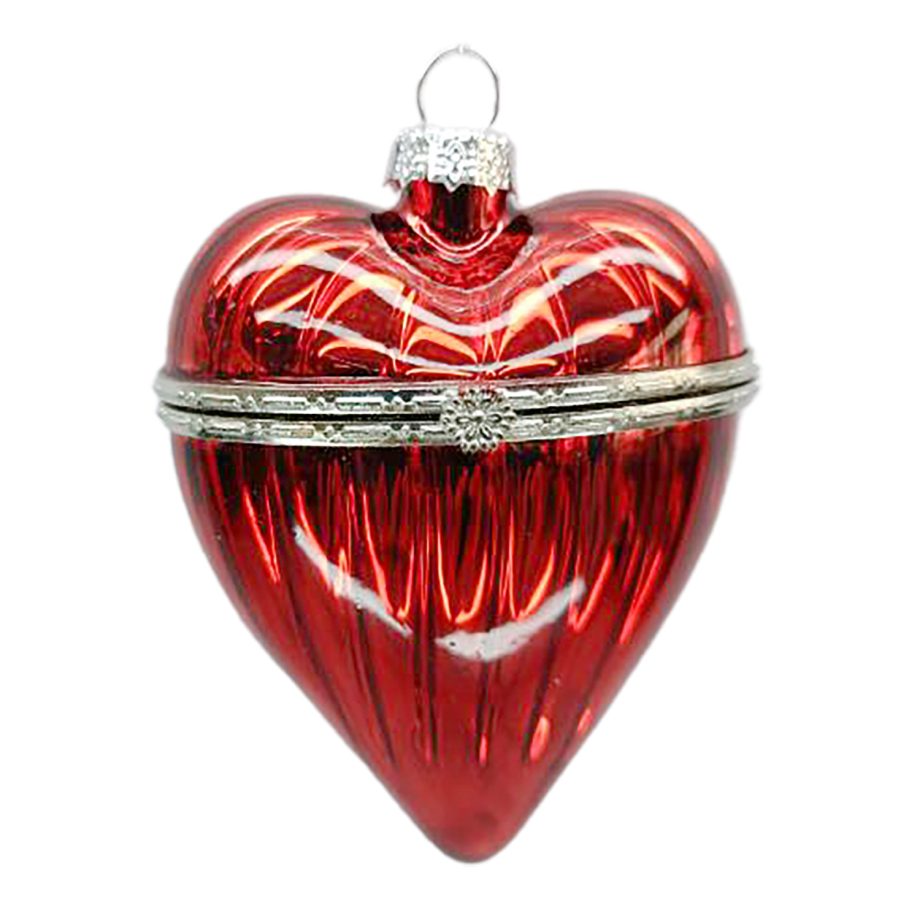 ORN GLASS - HEART BOX 4" RED SHINY