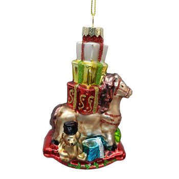 ORN GLASS - HORSE CARRYING GIFT 5" MULTI