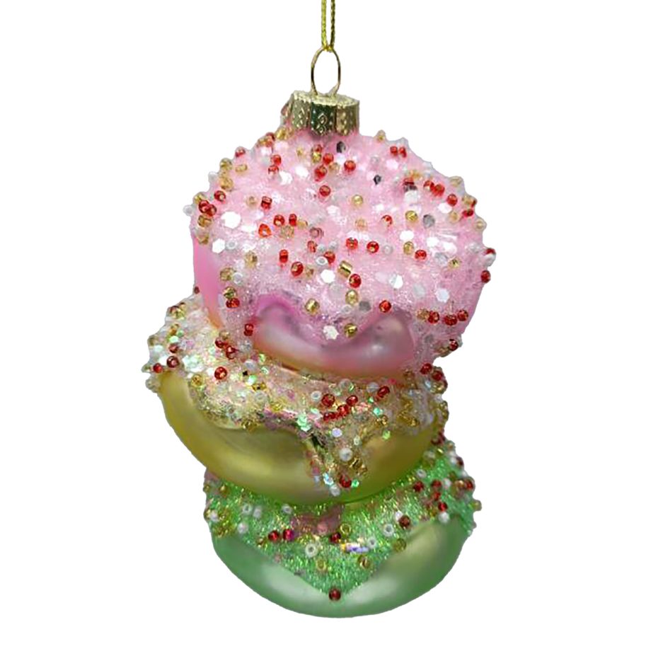 ORN GLASS - CAKE MACAROONS 4" PINK/WHITE/MINT