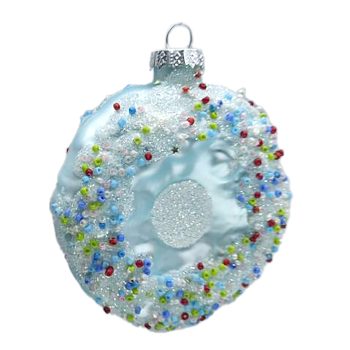 ORN GLASS - DONUT 3.5" MINT/BLUE
