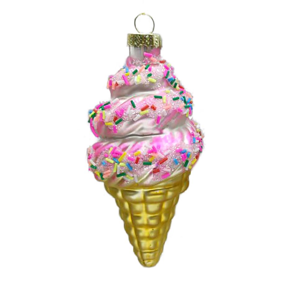 ORN GLASS - ICE CREAM CONE 5.5" PINK/MULTI
