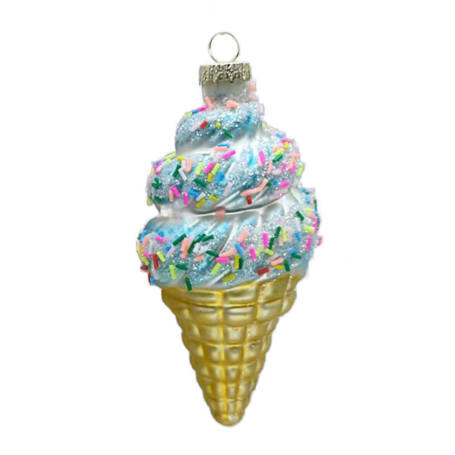 ORN GLASS - ICE CREAM CONE 5.5" BLUE/MULTI