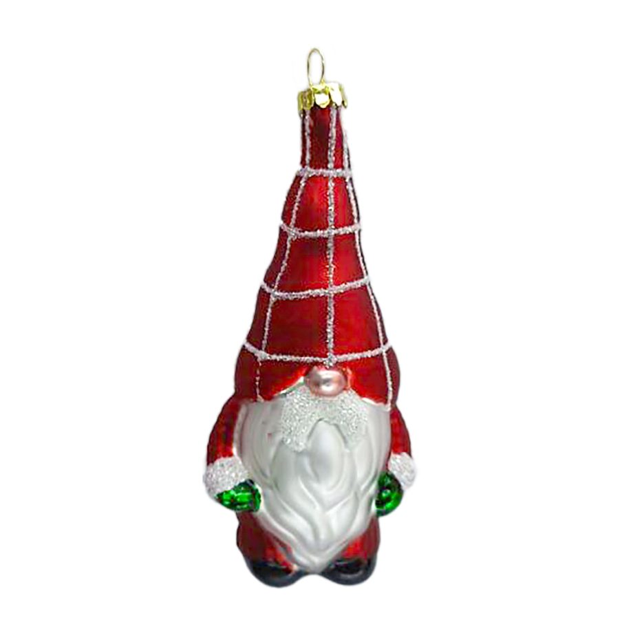 ORN GLASS - GNOME 5" RED/WHITE