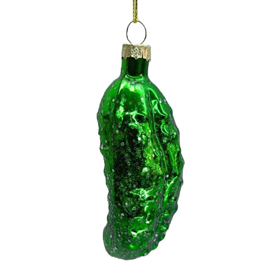 ORN GLASS - PICKLE 4.5" GREEN SHINY