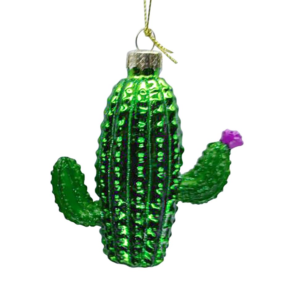ORN GLASS - CACTUS 3.5" GREEN SHINY