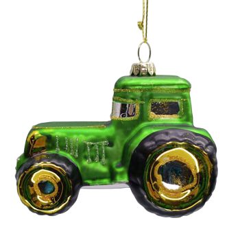 ORN GLASS - TRACTOR 3.5" GREEN SHINY