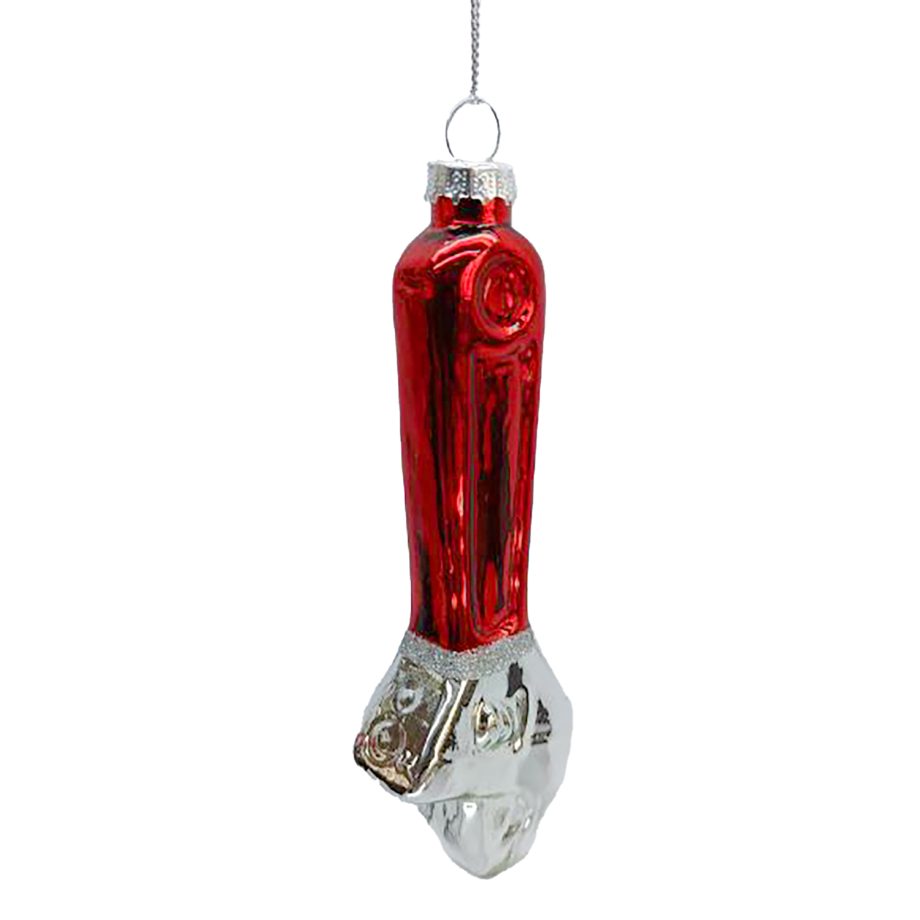 ORN GLASS - WRENCH 5" RED/SILVER