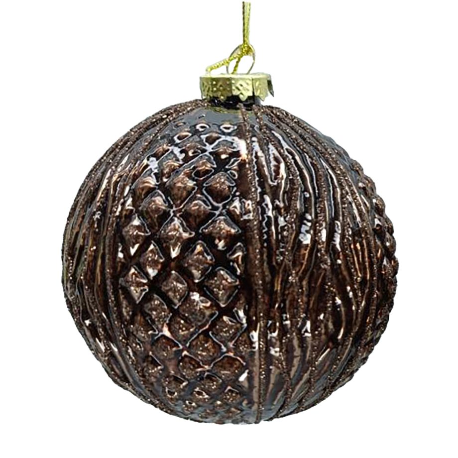 ORN GLASS BALL 4" CHOCOLATE W/ GLITTER