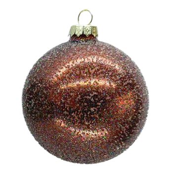 ORN GLASS BALL 3" CHOCOLATE W/ GLITTER