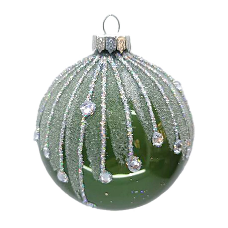 ORN GLASS BALL 3" GREEN SAGE W/ FROSTING