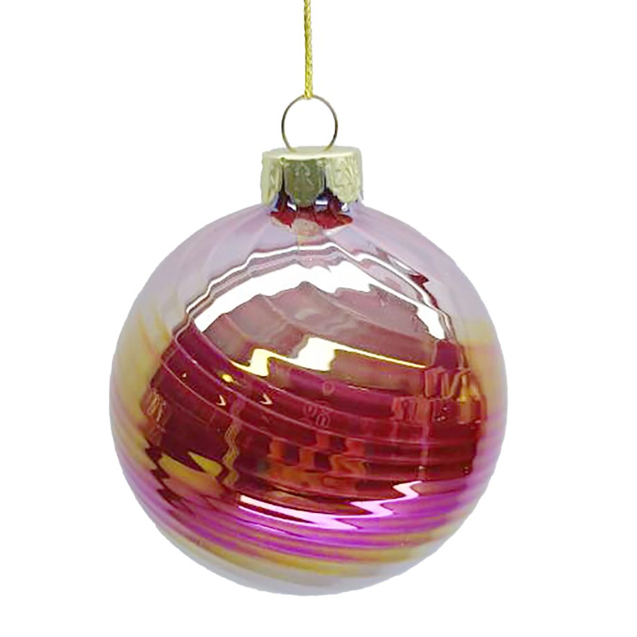 ORN GLASS BALL 3" PINK IRIDESCENT FINISH