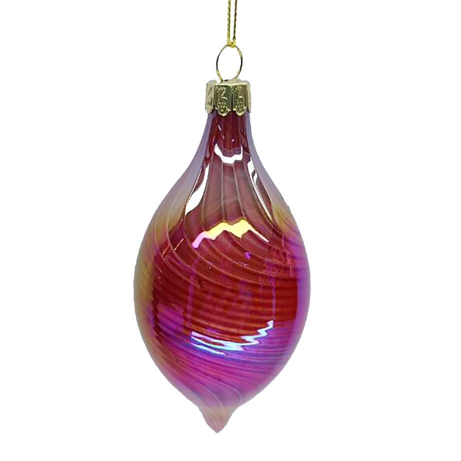 ORN GLASS FINIAL 5" PINK IRIDESCENT FINISH