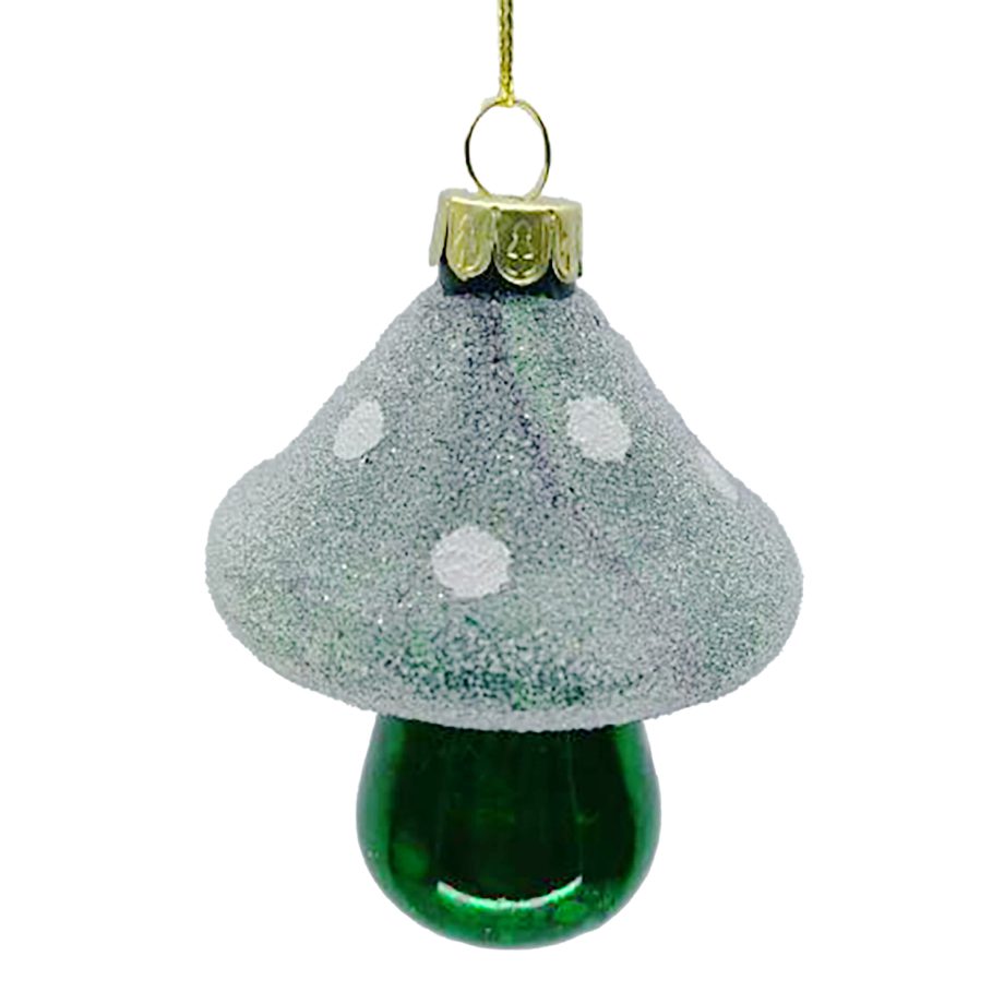 ORN GLASS - MUSHROOM 3.5" GREEN W/ FROSTING