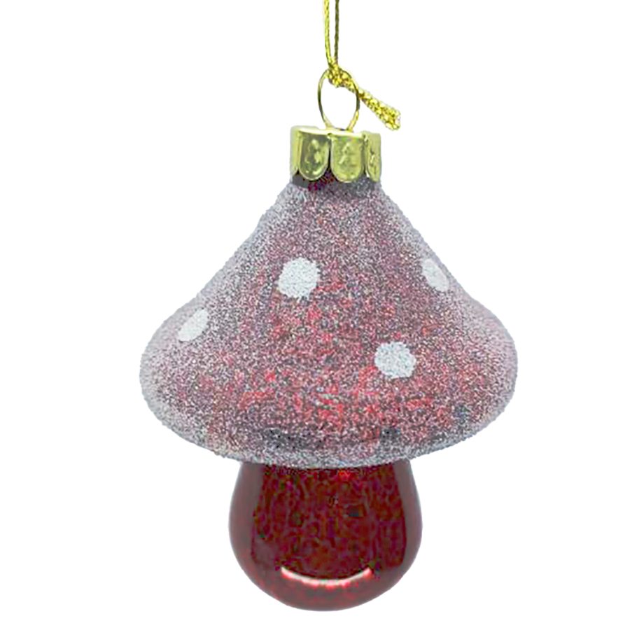 ORN GLASS - MUSHROOM 3.5" RED W/ FROSTING