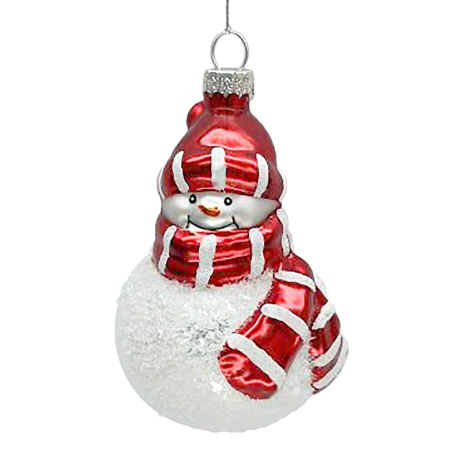 ORN GLASS - SNOWMAN 4" WHITE RED