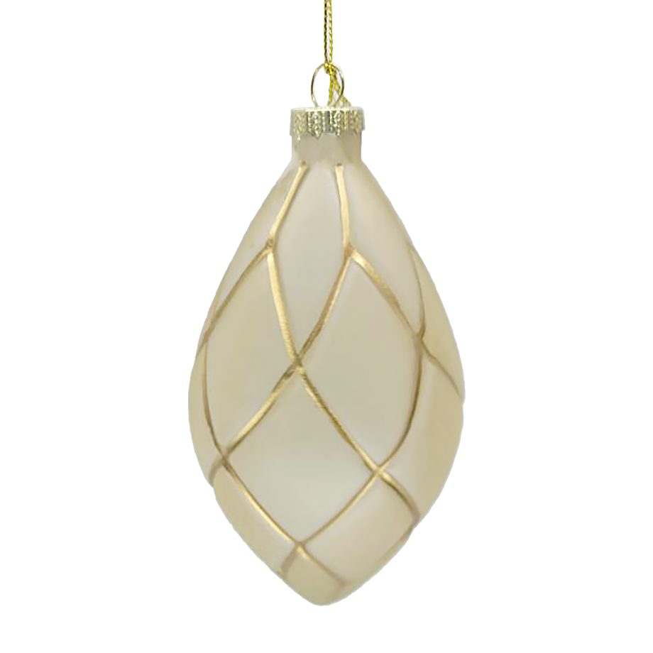 ORN GLASS FINIAL 6" GOLD FROST W/ GOLD NET