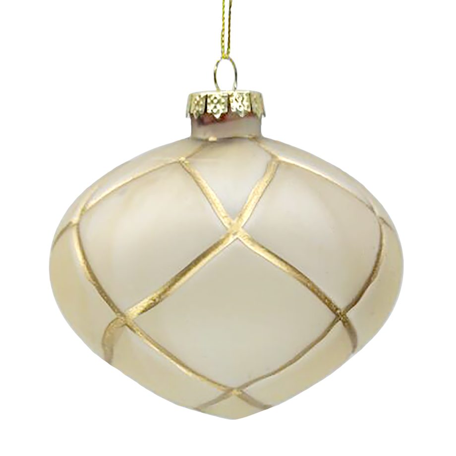 ORN GLASS ONION 4" GOLD FROST W/ GOLD NET