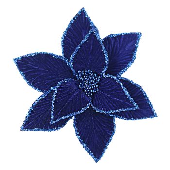 POINSETTIA HEAD BLUE - ROYAL 10.5" VELVET W/ CLIP