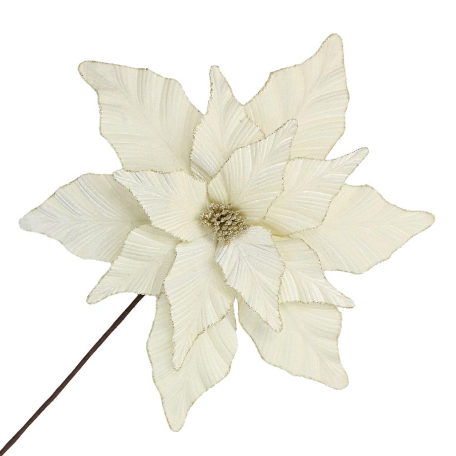 POINSETTIA STEM IVORY 17" VELVET HEAD W/  24" STEM