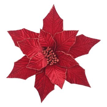 POINSETTIA HEAD RED /DEEP RED 12.5" VELVET W/ CLIP
