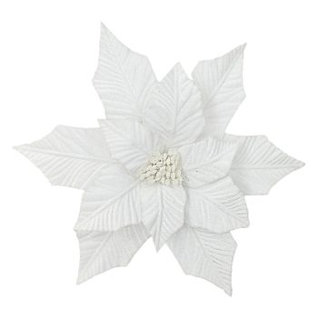 POINSETTIA HEAD WHITE 12.5" VELVET W/ CLIP