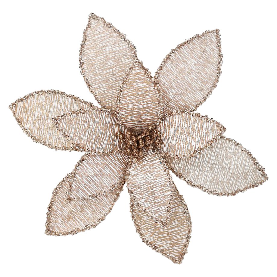 POINSETTIA HEAD ROSE GOLD 12" METALLIC W/ CLIP